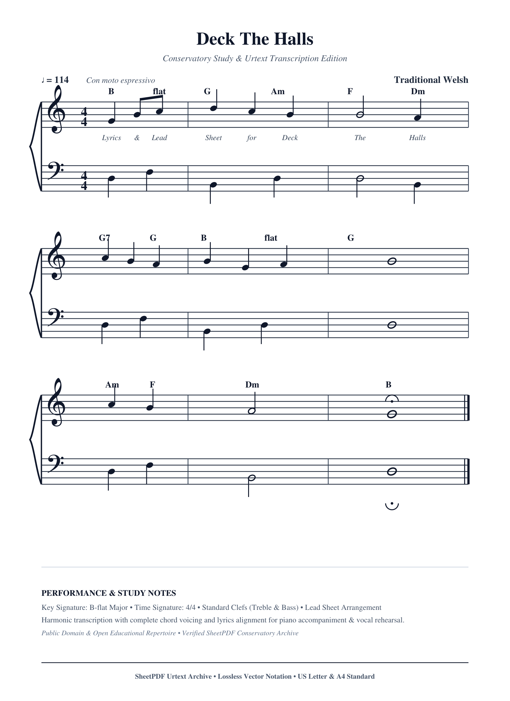 Deck The Halls Piano Sheet Music Score Page 1