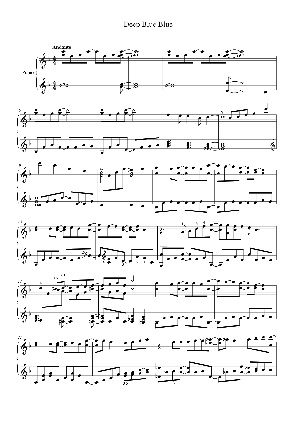 Deep Blue Blue Piano Sheet Music Page 1 Free PDF