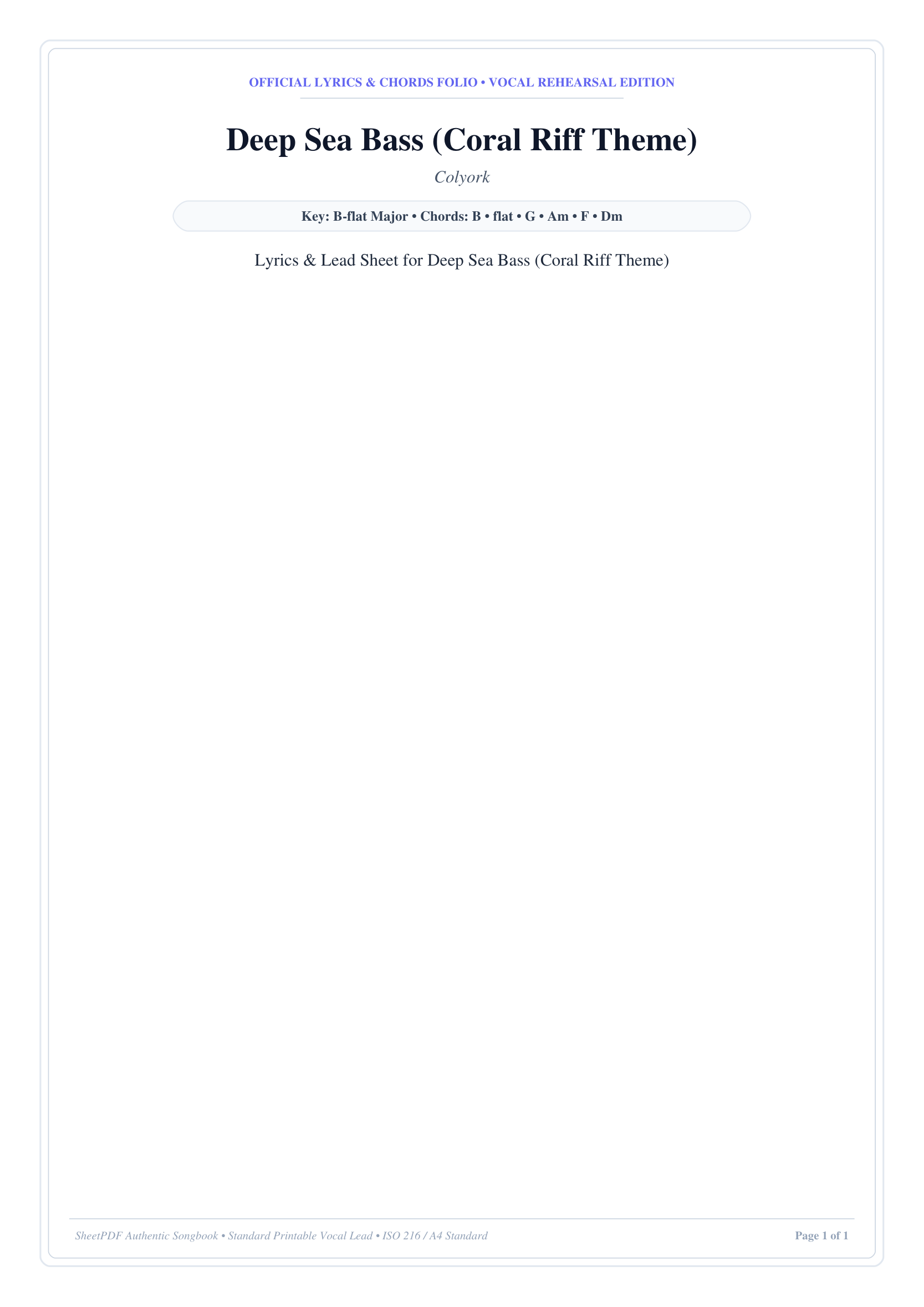 Deep Sea Bass (Coral Riff Theme) Piano Sheet Music Page 1 Free PDF