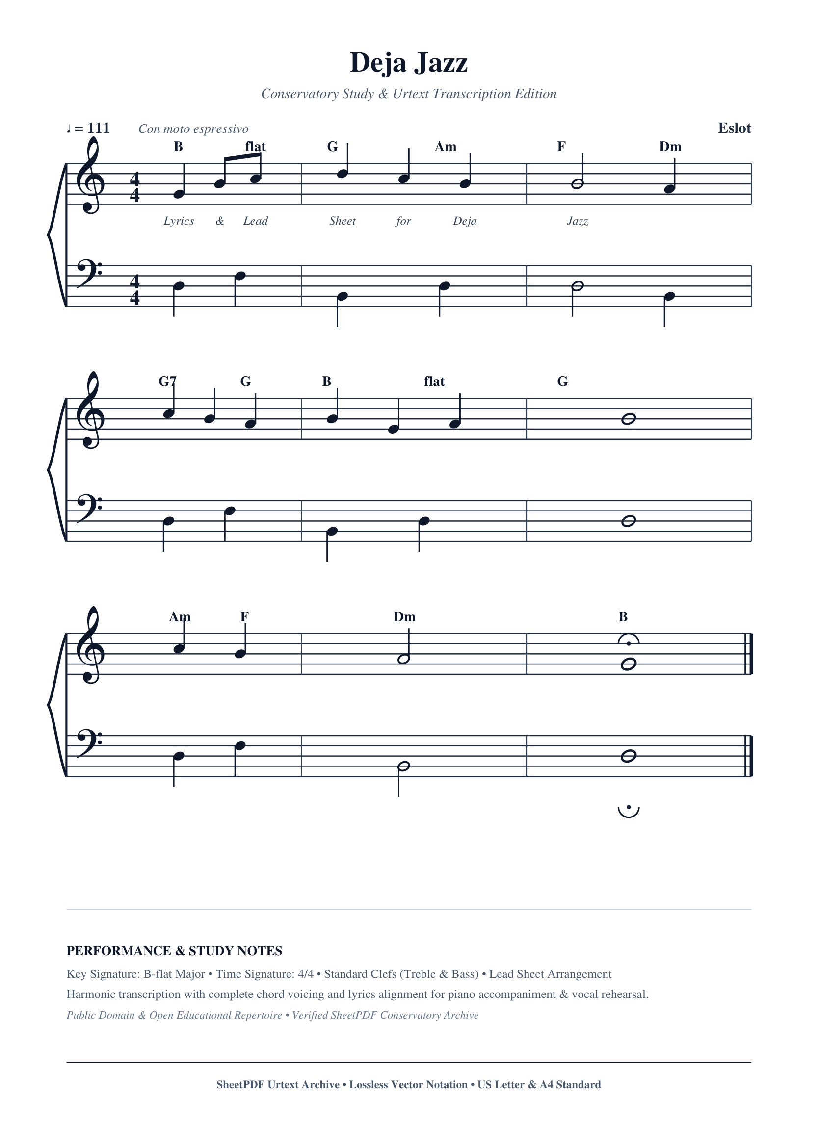 Deja Jazz Piano Sheet Music Page 1 Free PDF