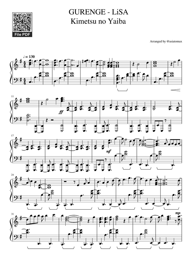 Demon Slayer OP Piano Sheet Music Page 1 Free PDF