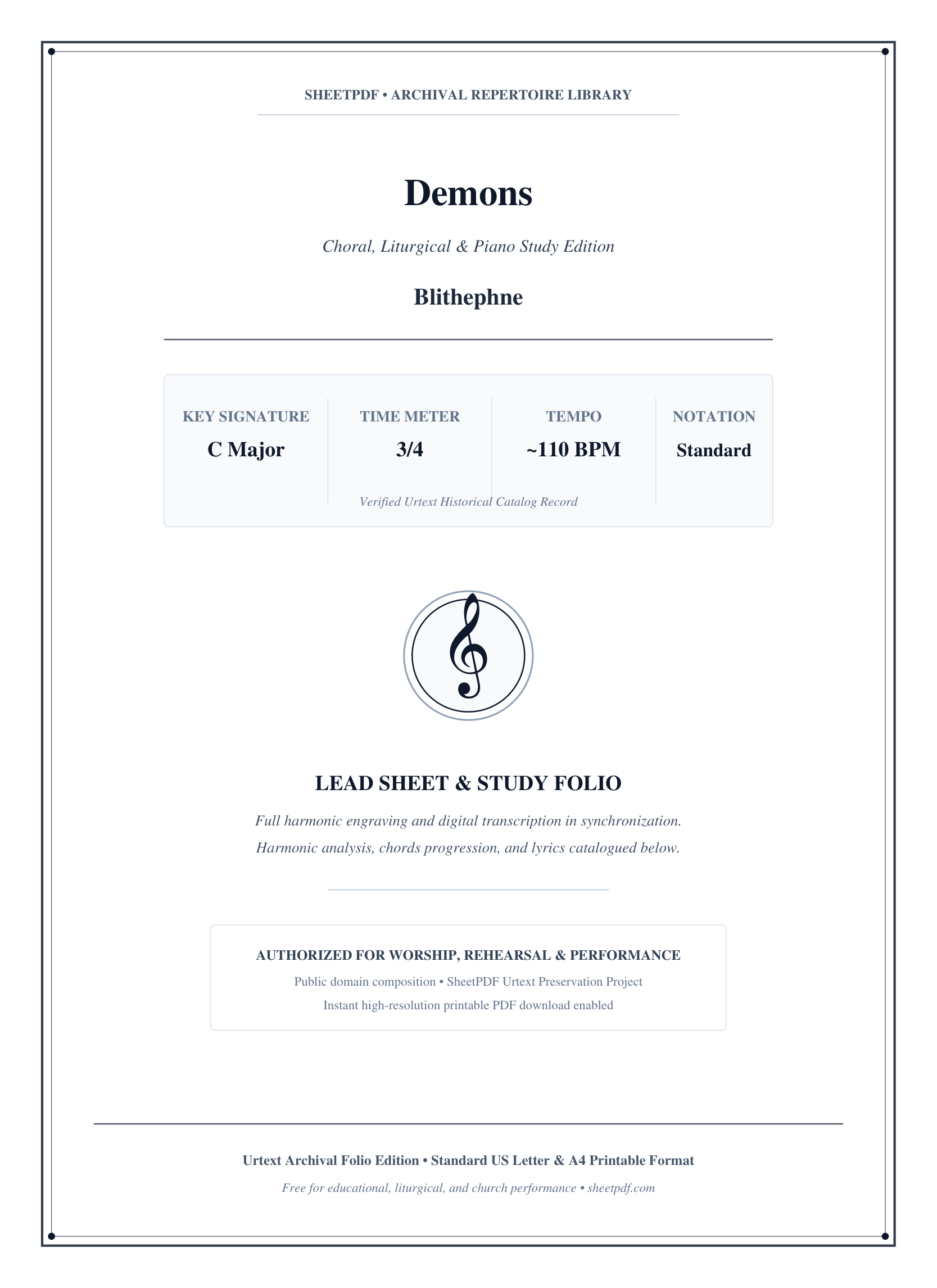 Demons Piano Sheet Music Score Page 1