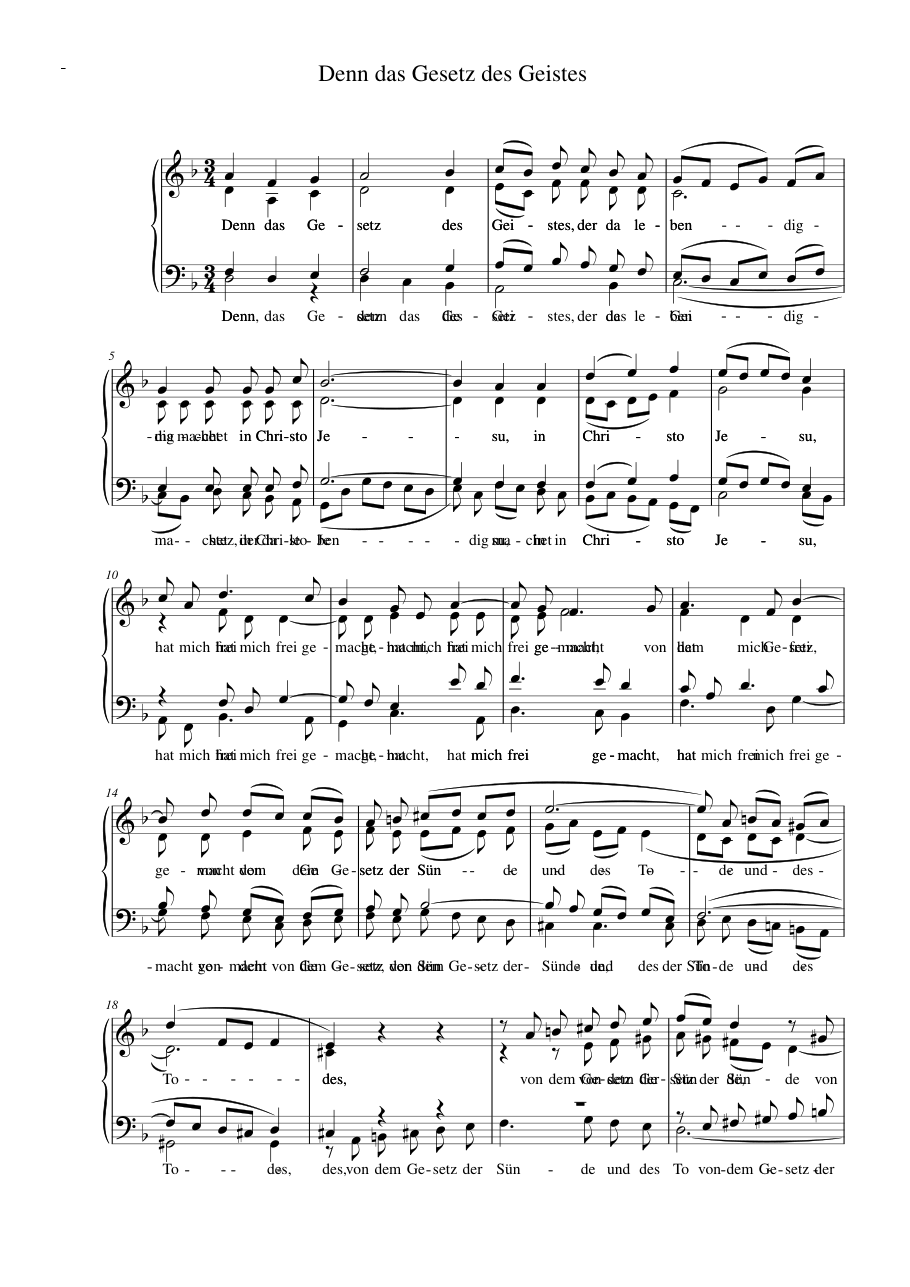 Denn das Gesetz des Geistes Piano Sheet Music Page 1 Free PDF
