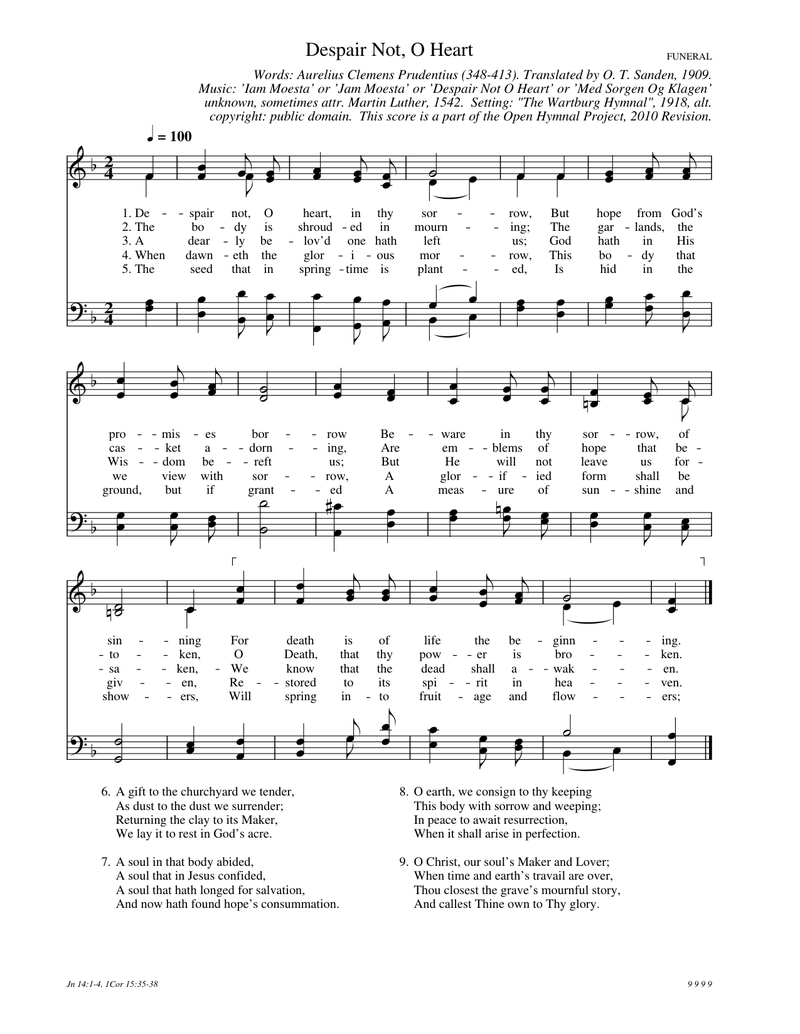 Despair Not, O Heart Piano Sheet Music Score Page 1