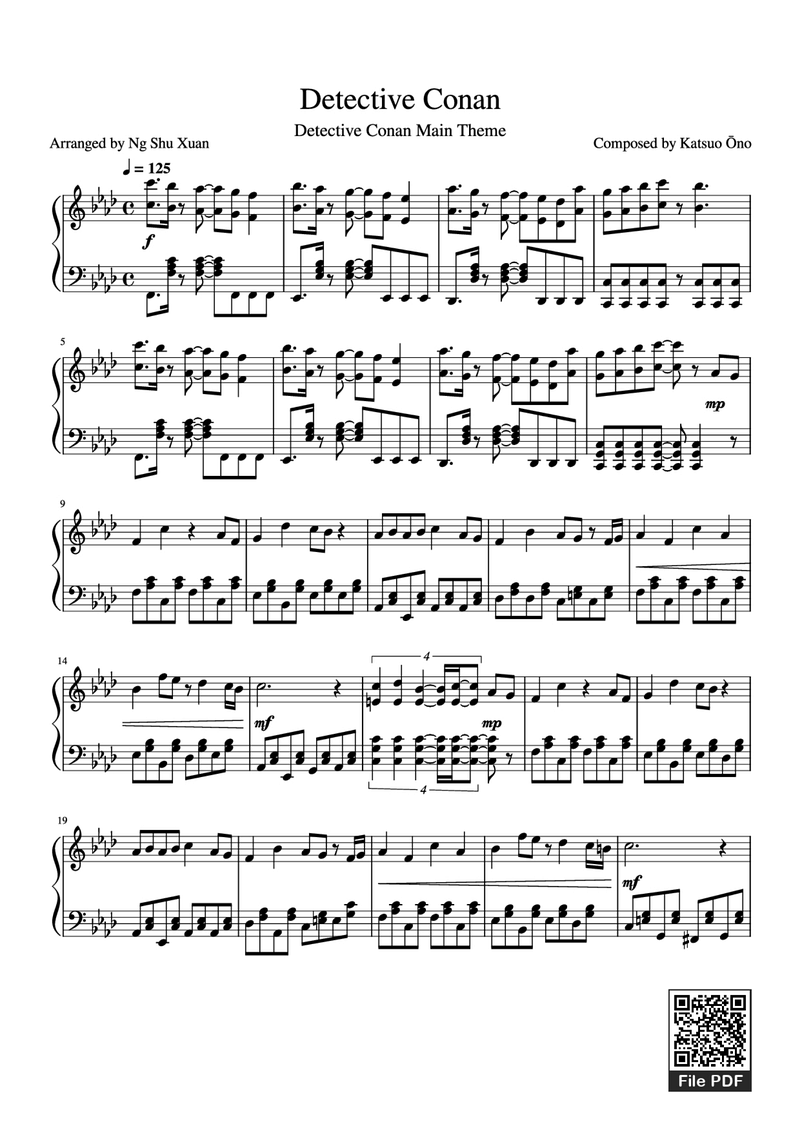 Detective Conan Piano Sheet Music Score Page 1