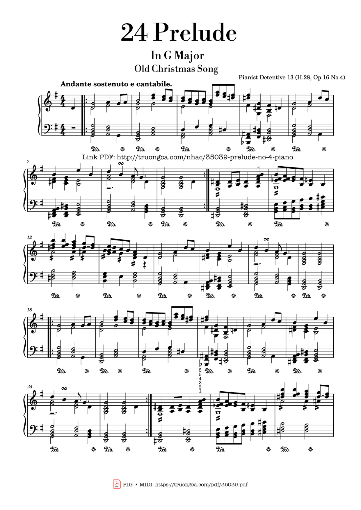 24 Prelude No.4 In G Major (Old Christmas Song) Piano Sheet Music Page 1 Free PDF