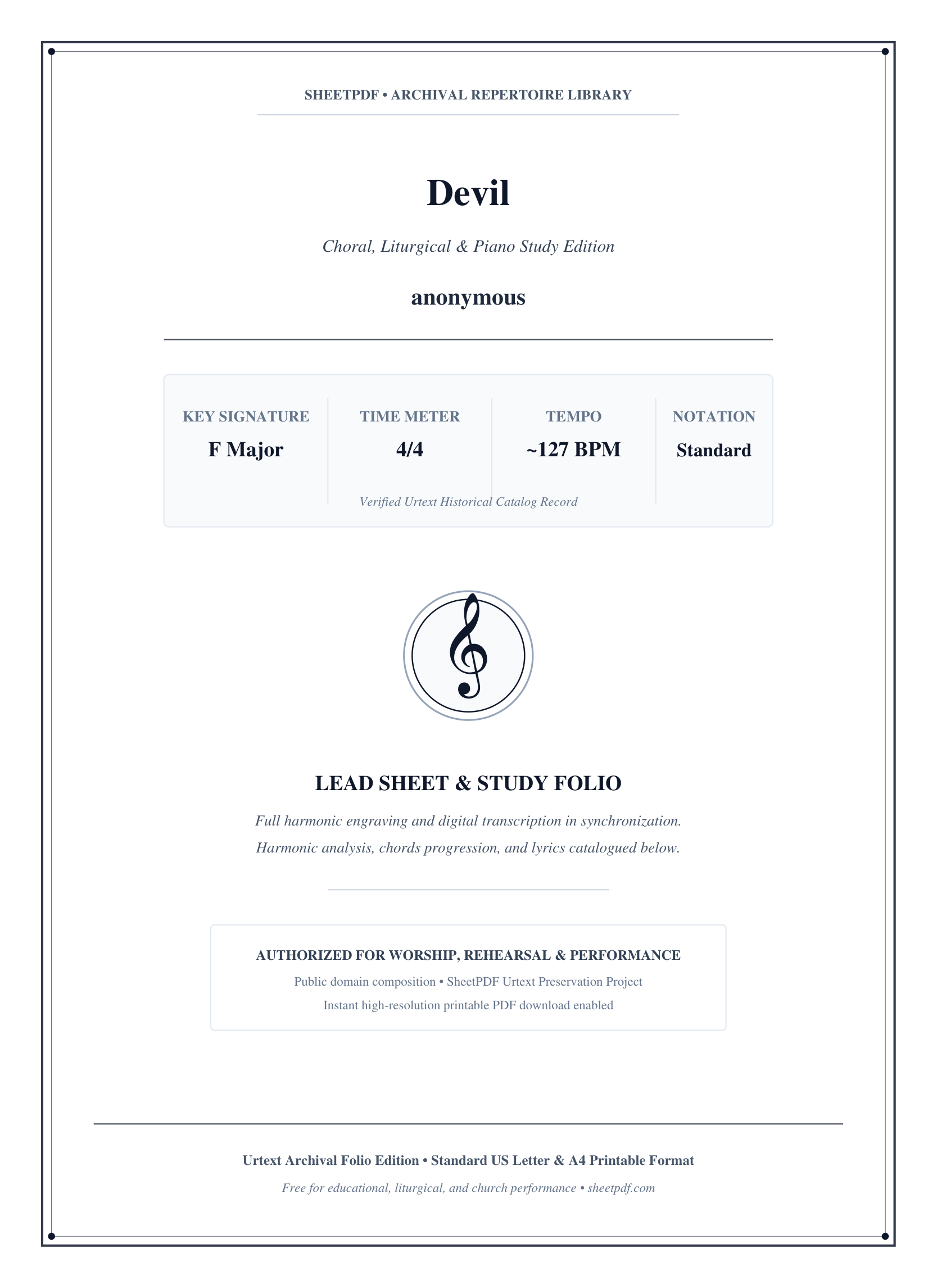 Devil Piano Sheet Music Score Page 1