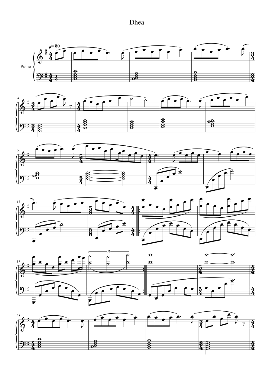Dhea Piano Sheet Music Score Page 1