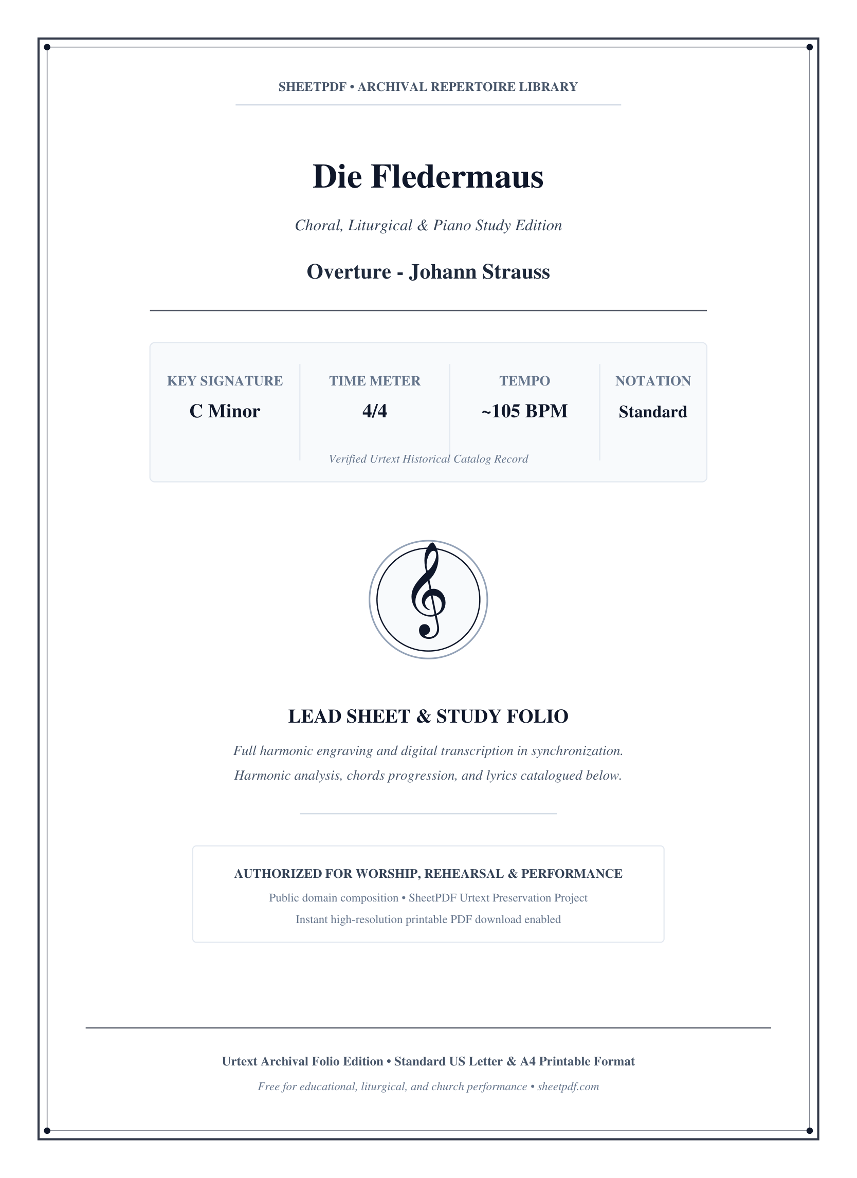 Die Fledermaus Piano Sheet Music Page 1 Free PDF