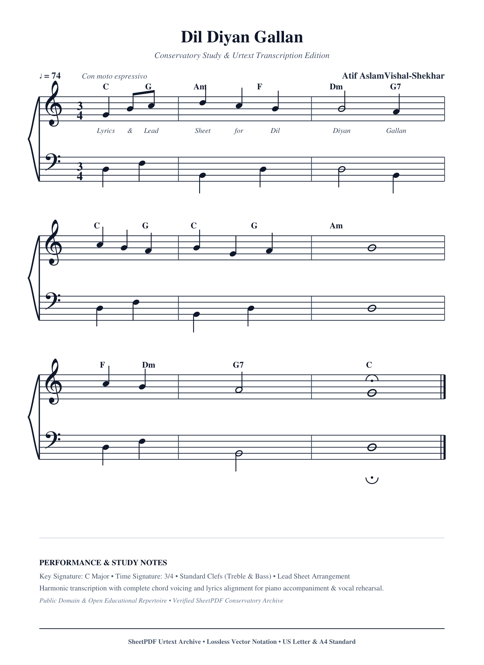Dil Diyan Gallan Piano Sheet Music Page 1 Free PDF