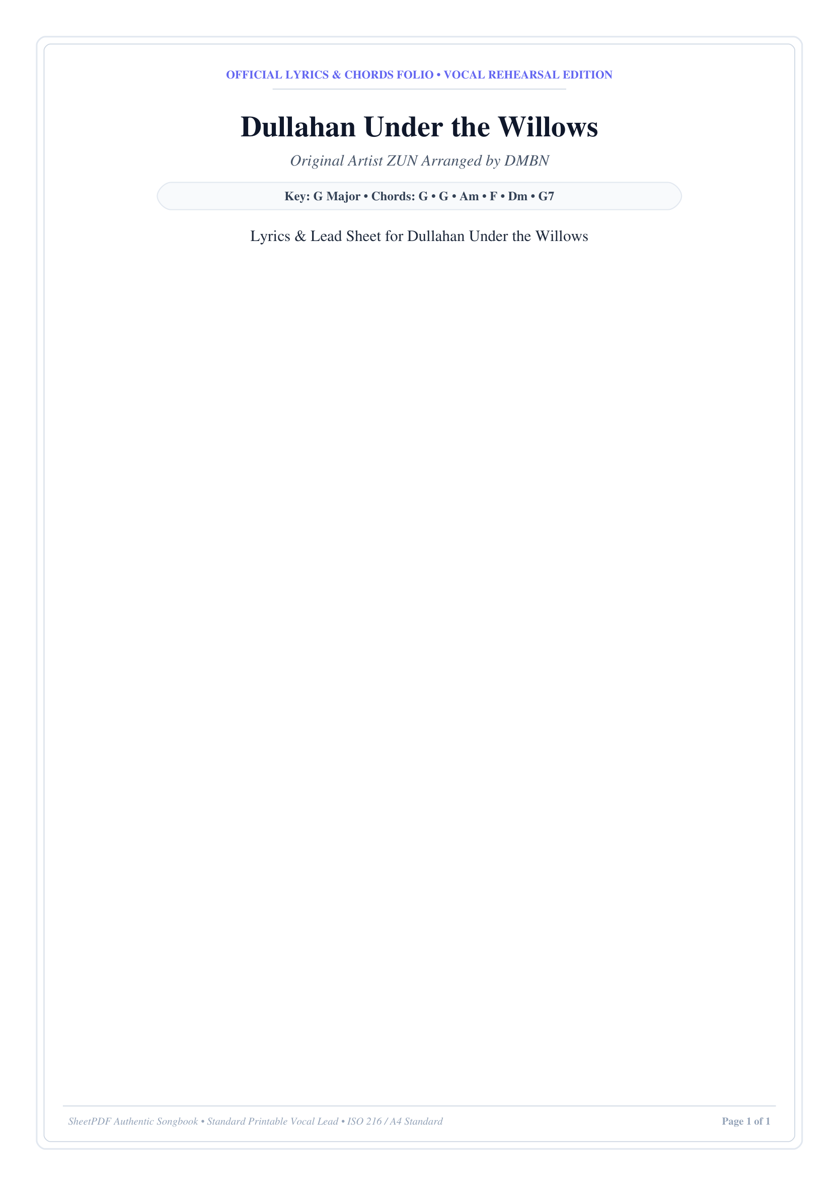 Dullahan Under the Willows Piano Sheet Music Page 1 Free PDF