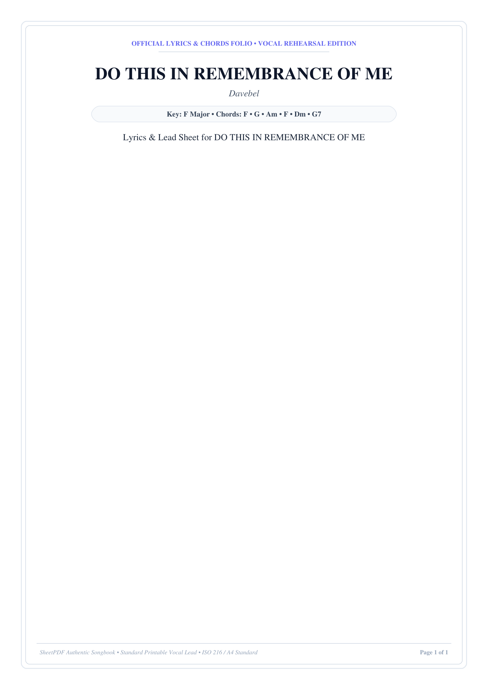 DO THIS IN REMEMBRANCE OF ME Piano Sheet Music Page 1 Free PDF