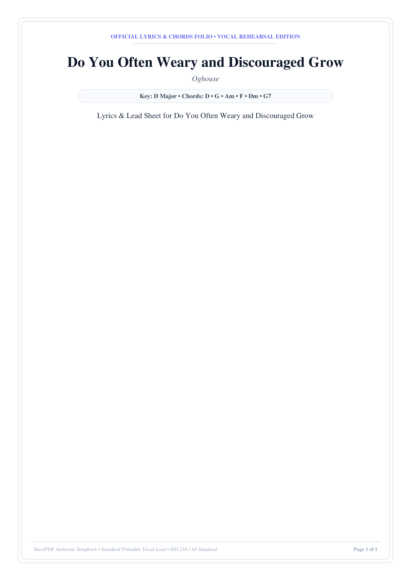 Do You Often Weary and Discouraged Grow Piano Sheet Music Page 1 Free PDF