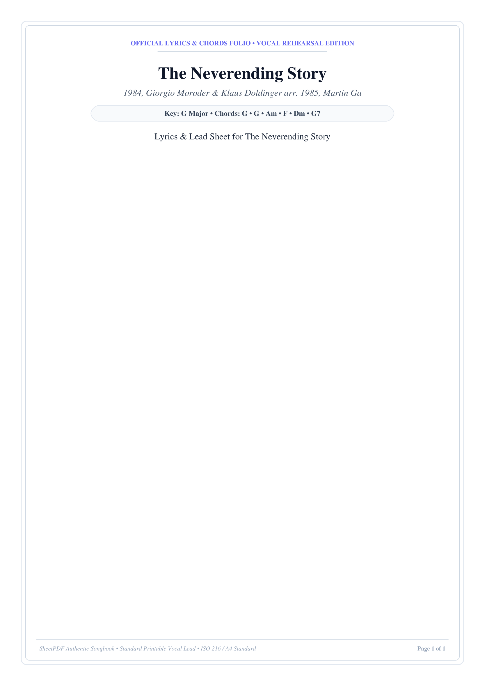 The Neverending Story Piano Sheet Music Page 1 Free PDF