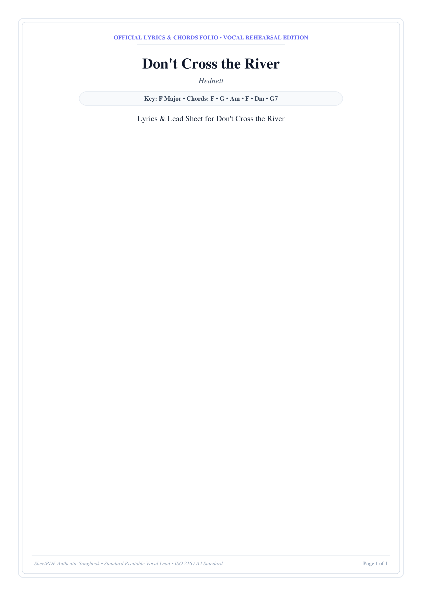 Don't Cross the River Piano Sheet Music Score Page 1
