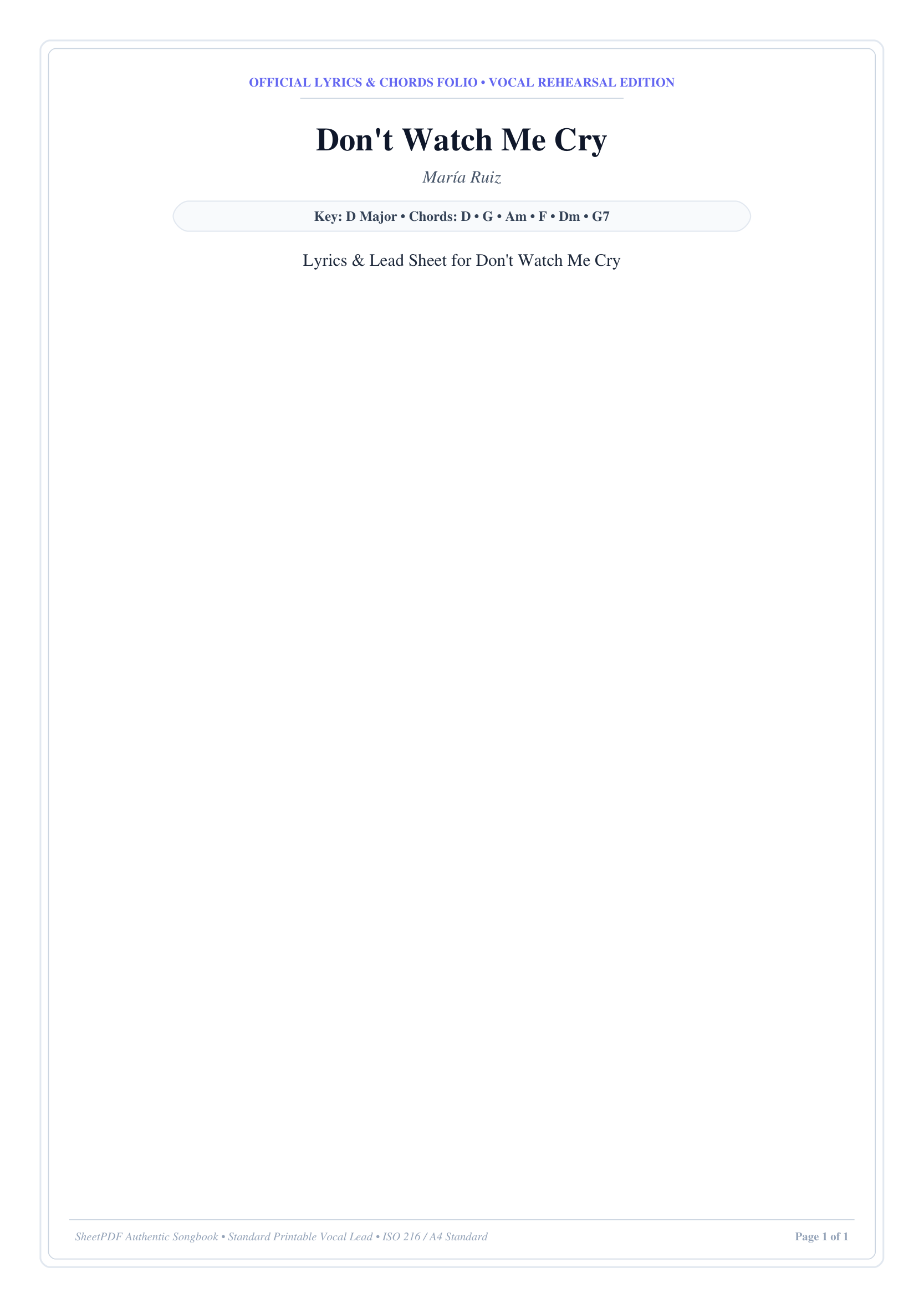 Don't Watch Me Cry Lyrics & Chords Folio