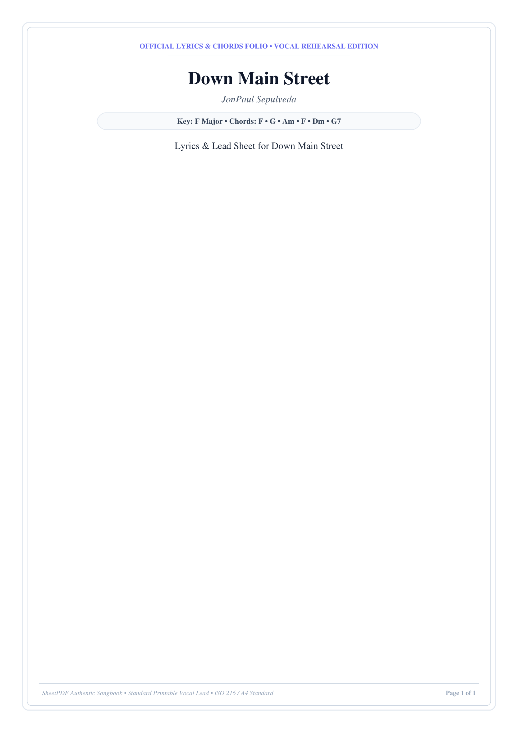 Down Main Street Piano Sheet Music Score Page 1