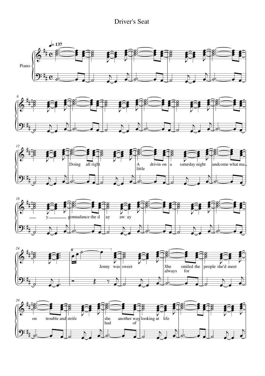 Driver's Seat Lyrics & Chords Folio