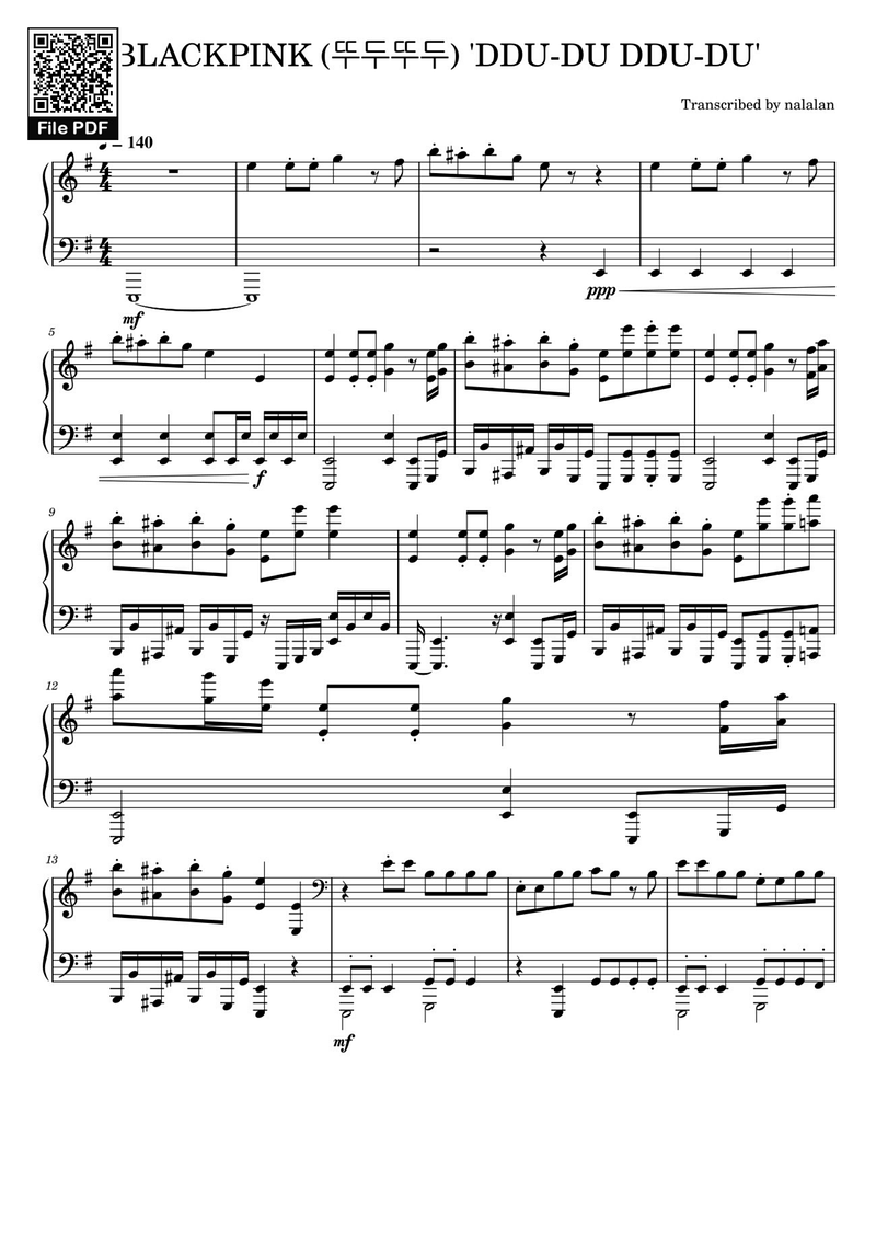 Du Ddu Piano Sheet Music Score Page 1