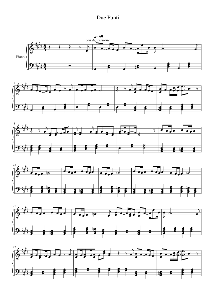 Due Punti Piano Sheet Music Score Page 1