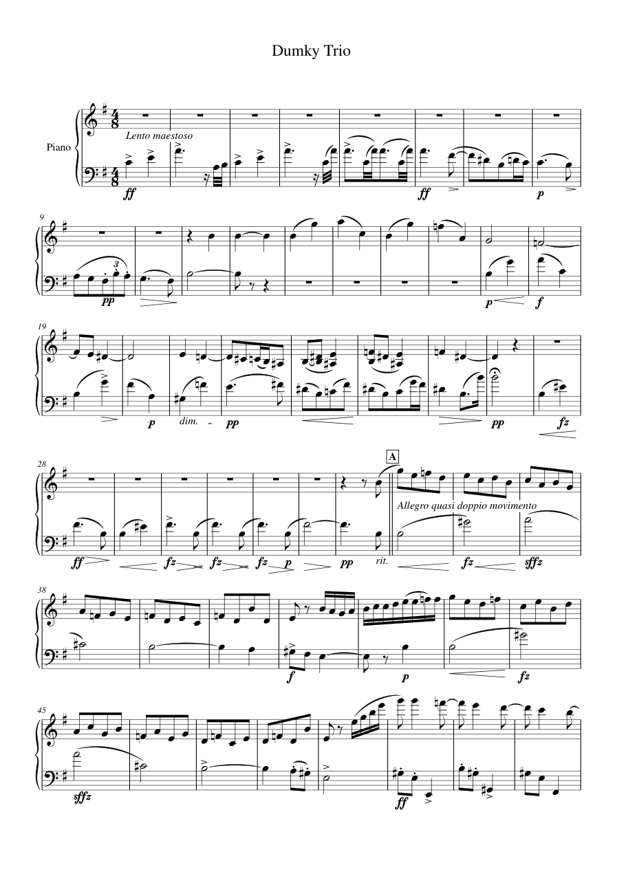 Dumky Trio Piano Sheet Music Score Page 1