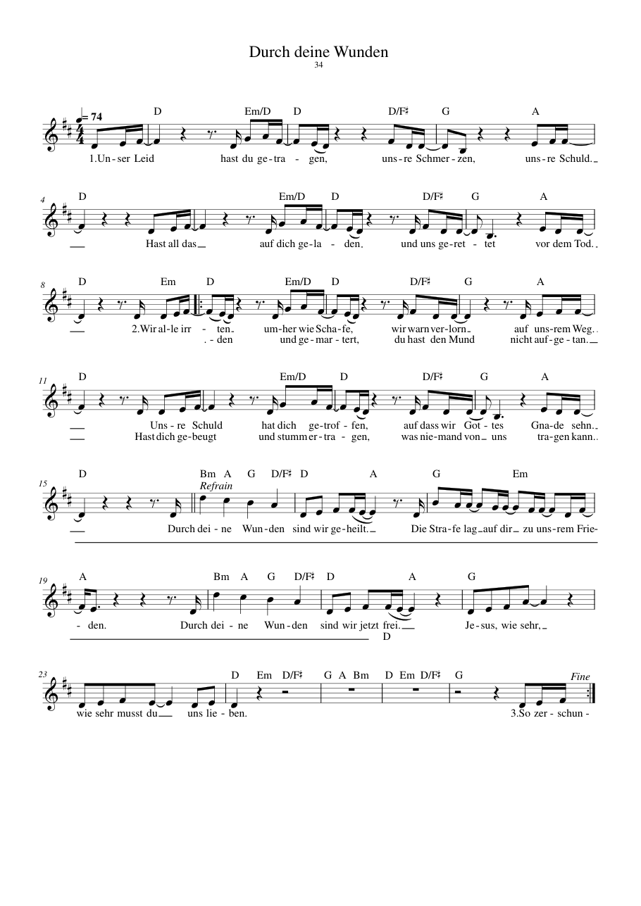 Durch deine Wunden Piano Sheet Music Page 1 Free PDF