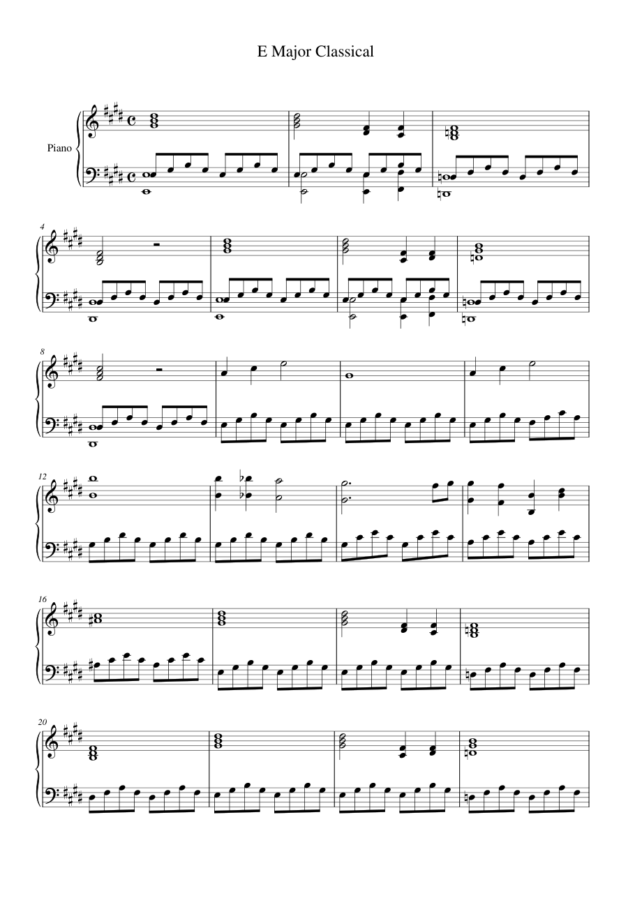 E Major Classical Piano Sheet Music Page 1 Free PDF