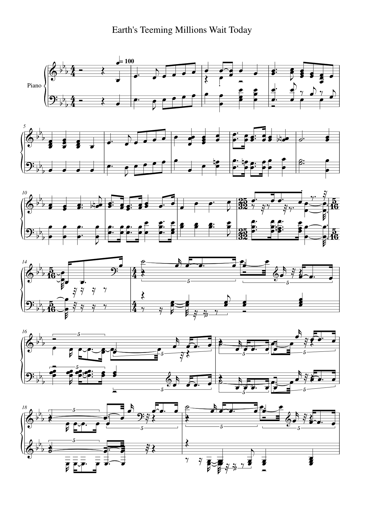 Earth's Teeming Millions Wait Today Piano Sheet Music Page 1 Free PDF