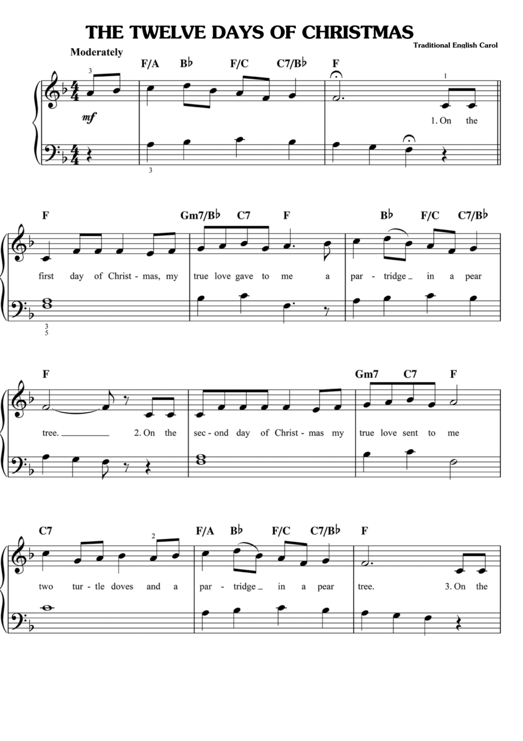 Twelve Days Of Christmas Piano Sheet Music Page 1 Free PDF