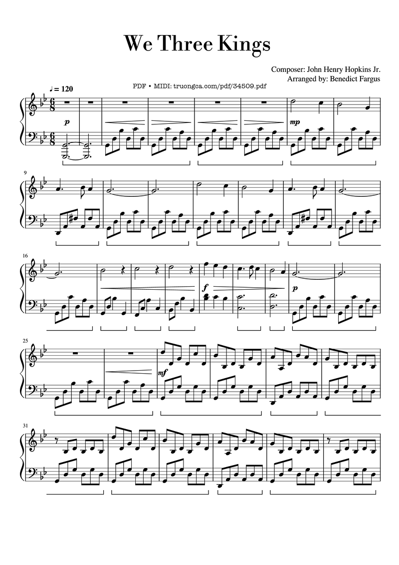 We Three Kings Piano Sheet Music Page 1 Free PDF