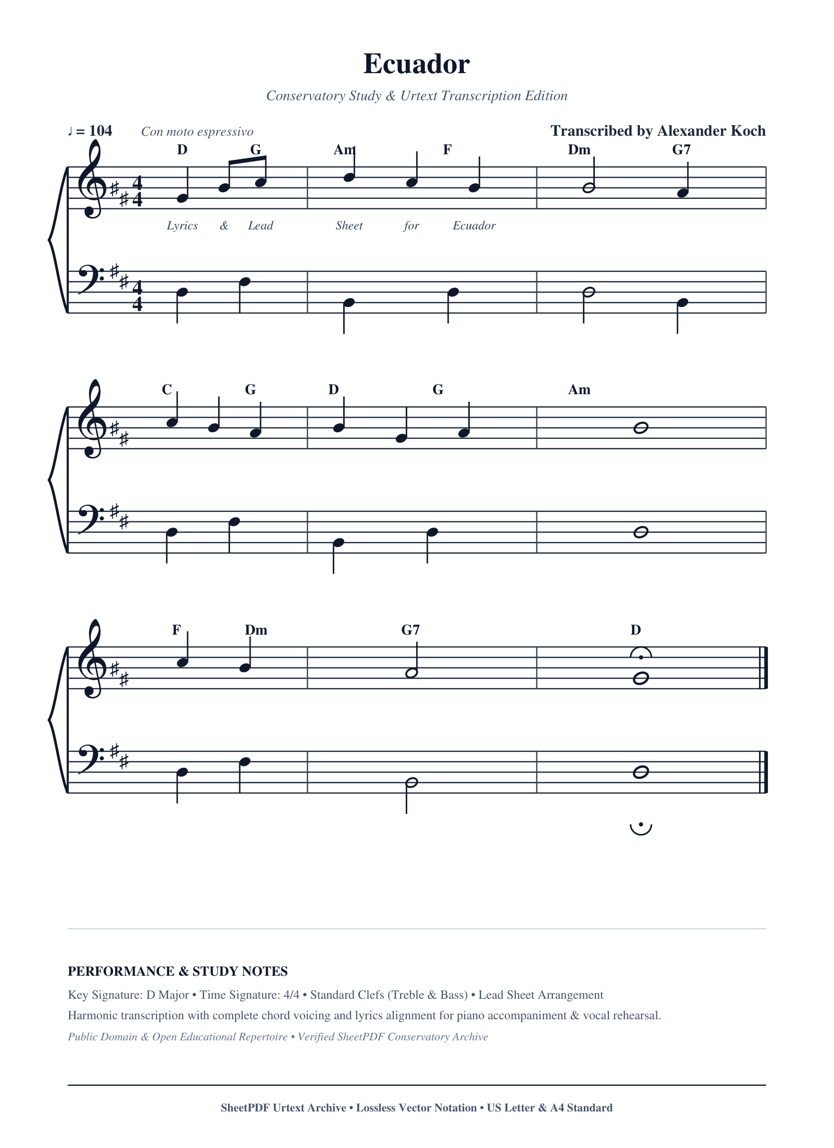 Ecuador Piano Sheet Music Page 1 Free PDF