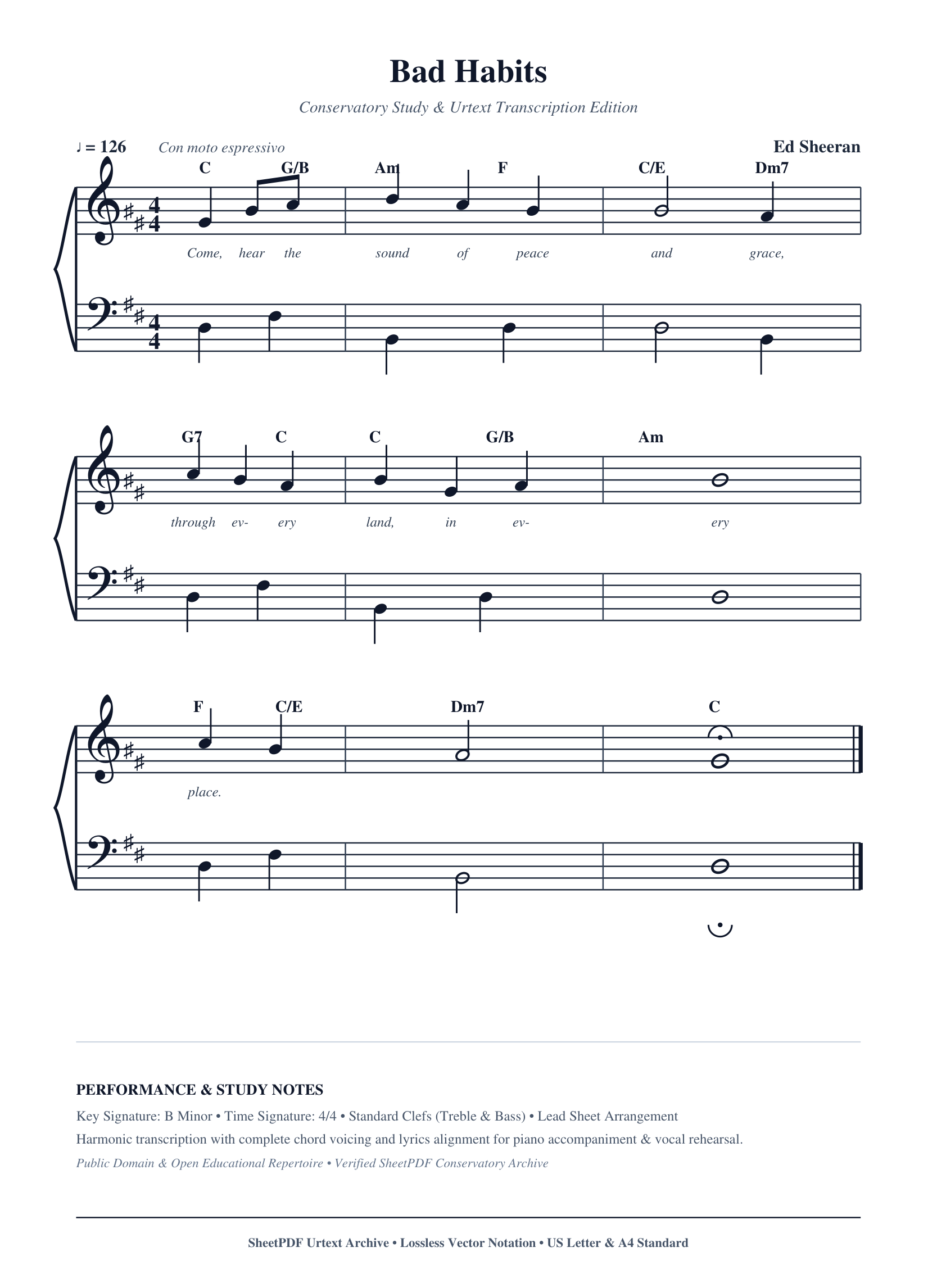 Bad Habits Piano Sheet Music Score Page 1