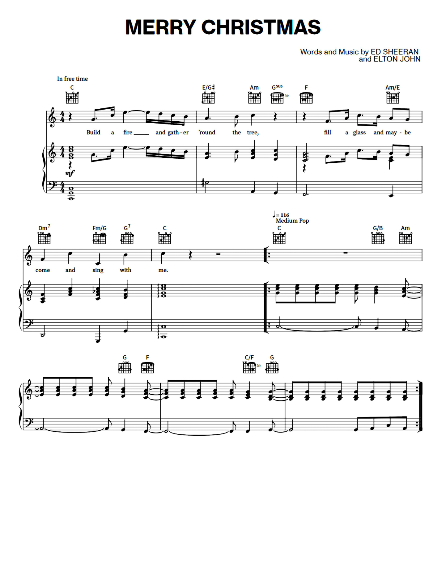 Merry Christmas Piano Sheet Music Page 1 Free PDF