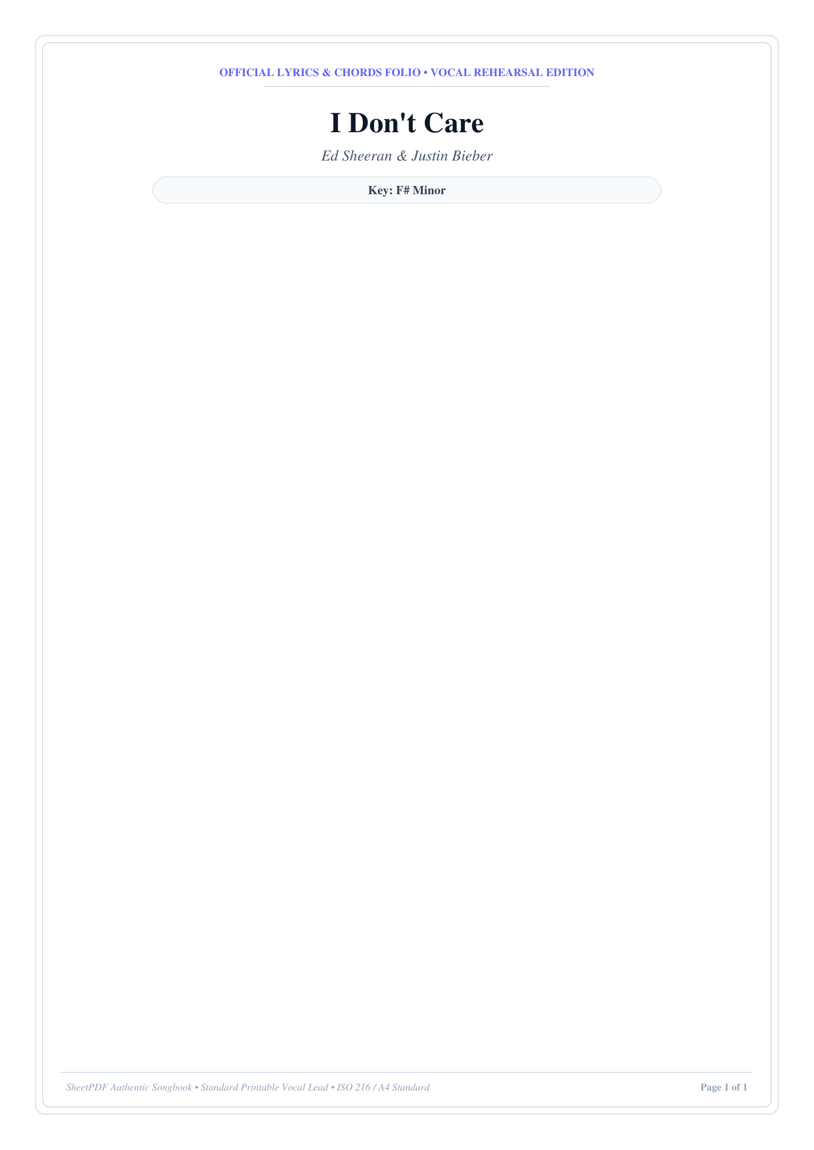 I Don't Care Piano Sheet Music Page 1 Free PDF
