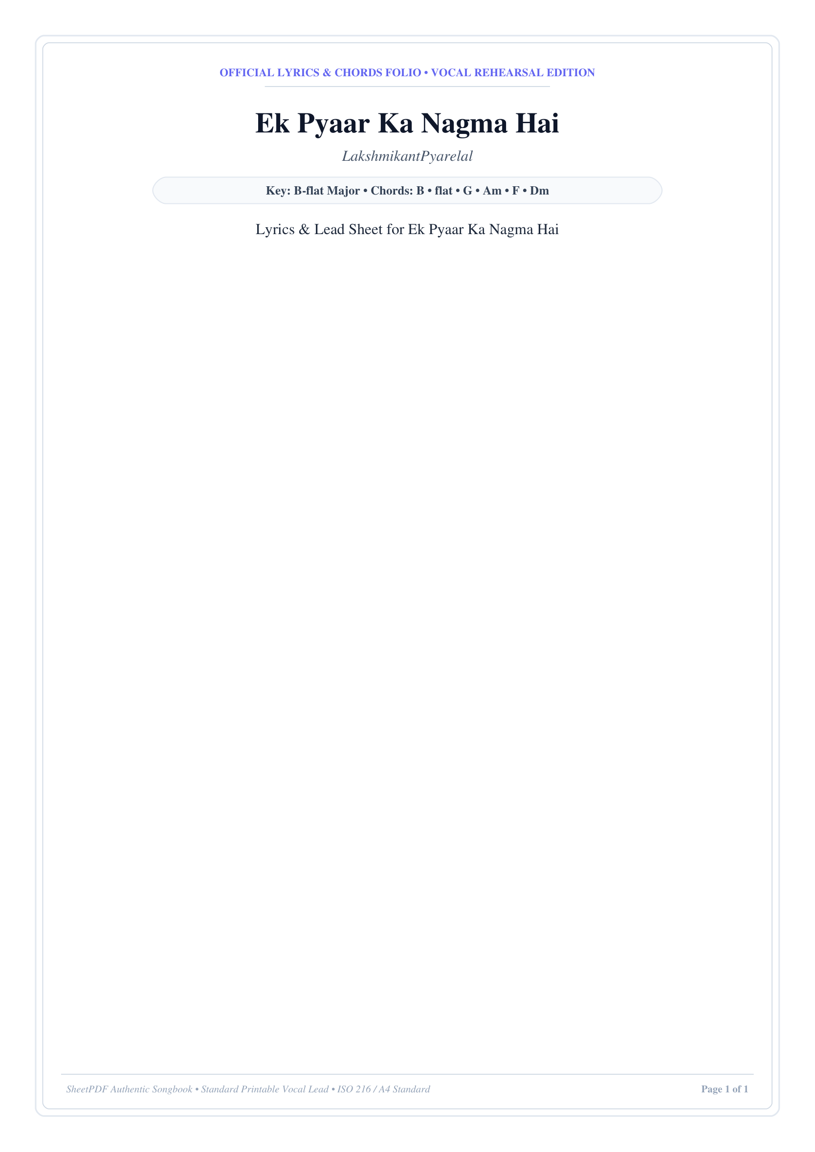 Ek Pyaar Ka Nagma Hai Piano Sheet Music Page 1 Free PDF