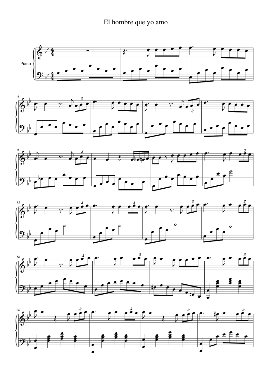 El hombre que yo amo Piano Sheet Music Page 1 Free PDF