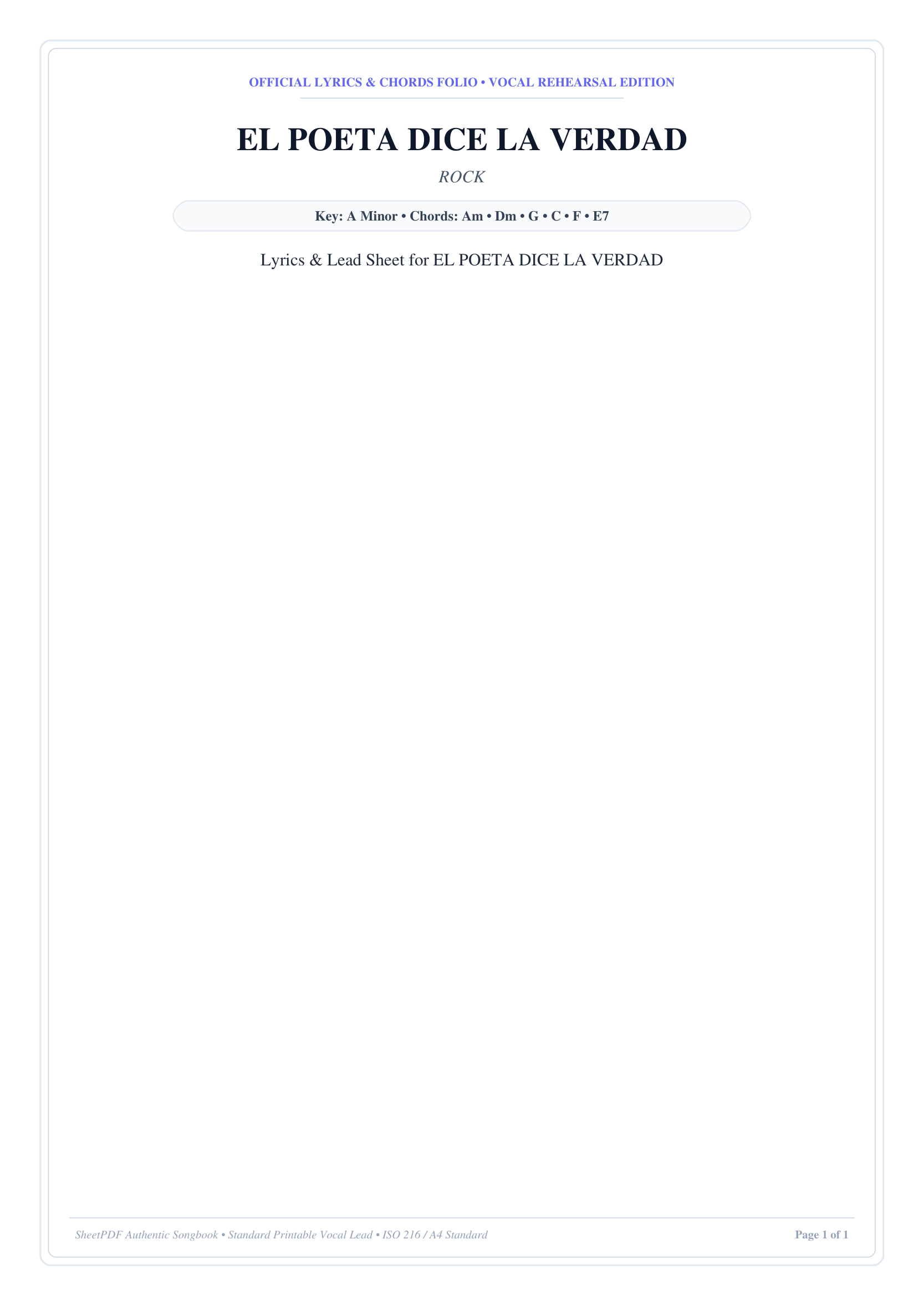EL POETA DICE LA VERDAD Piano Sheet Music Page 1 Free PDF