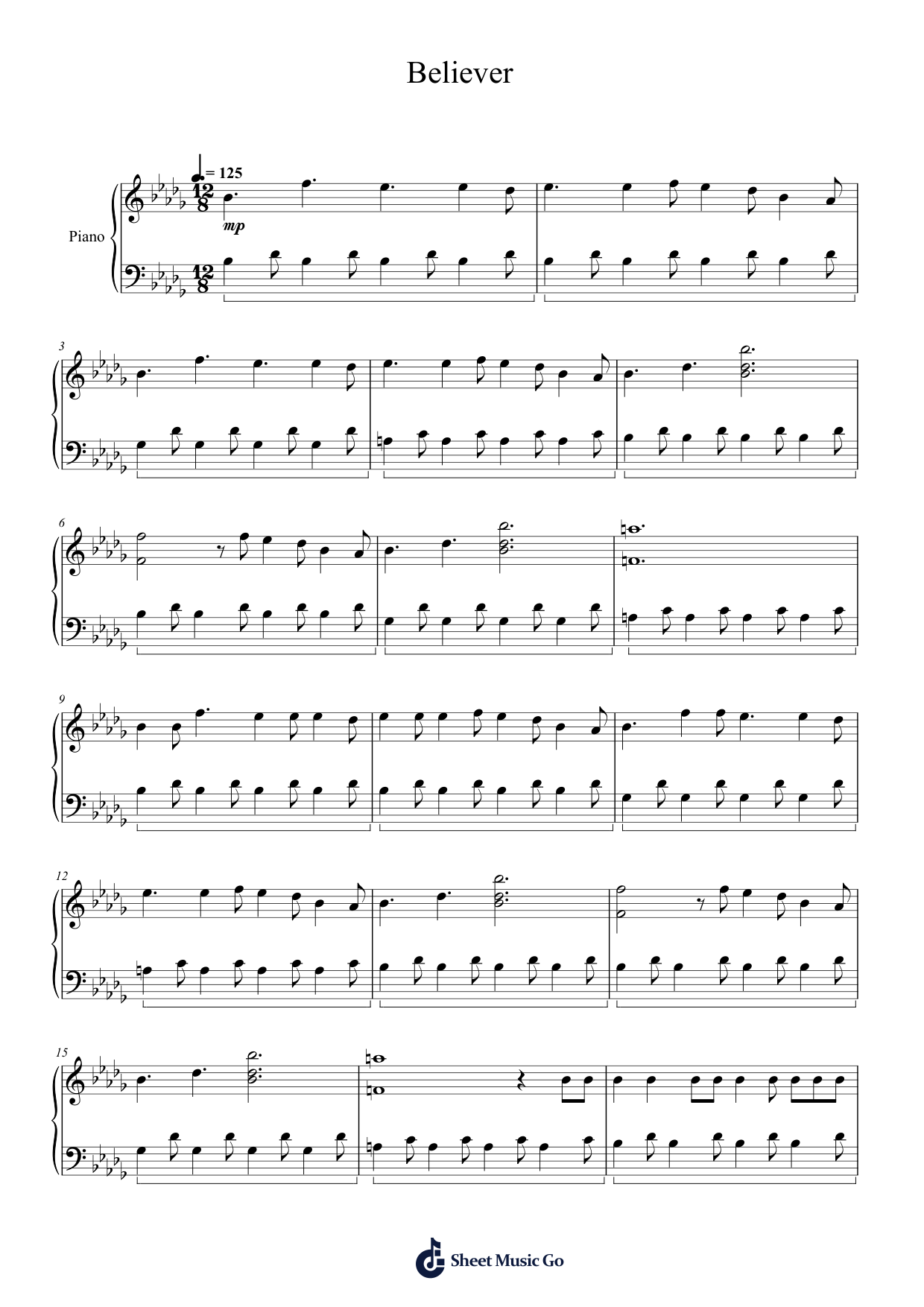 Believe Piano Sheet Music Page 1 Free PDF