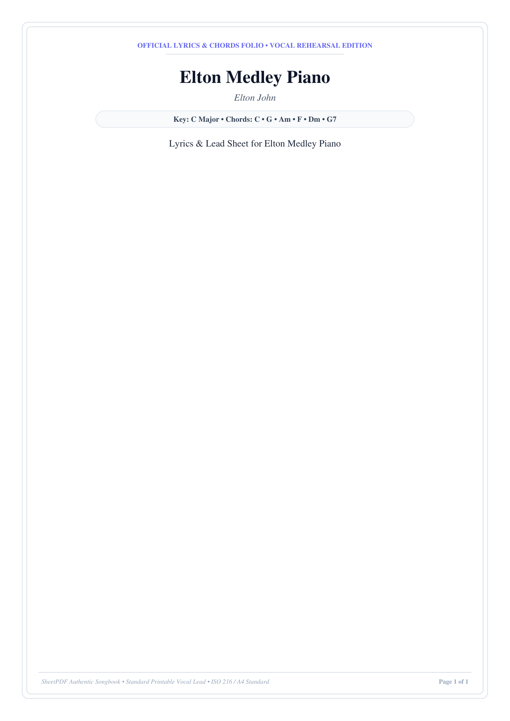 Elton Medley Piano Piano Sheet Music Page 1 Free PDF