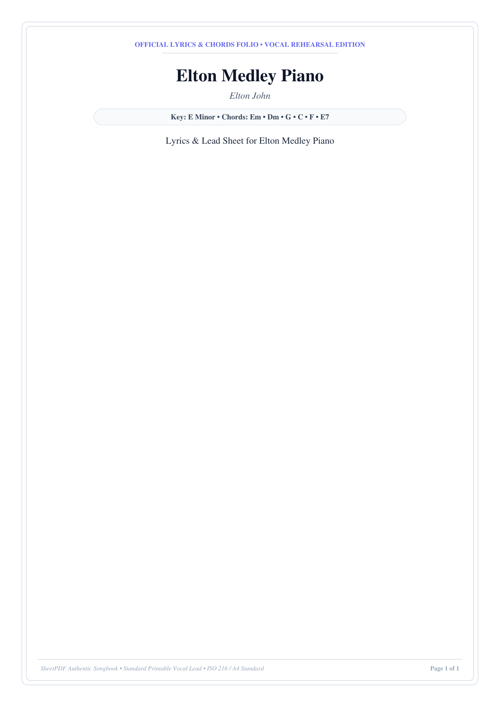 Elton Medley Piano Piano Sheet Music Page 1 Free PDF