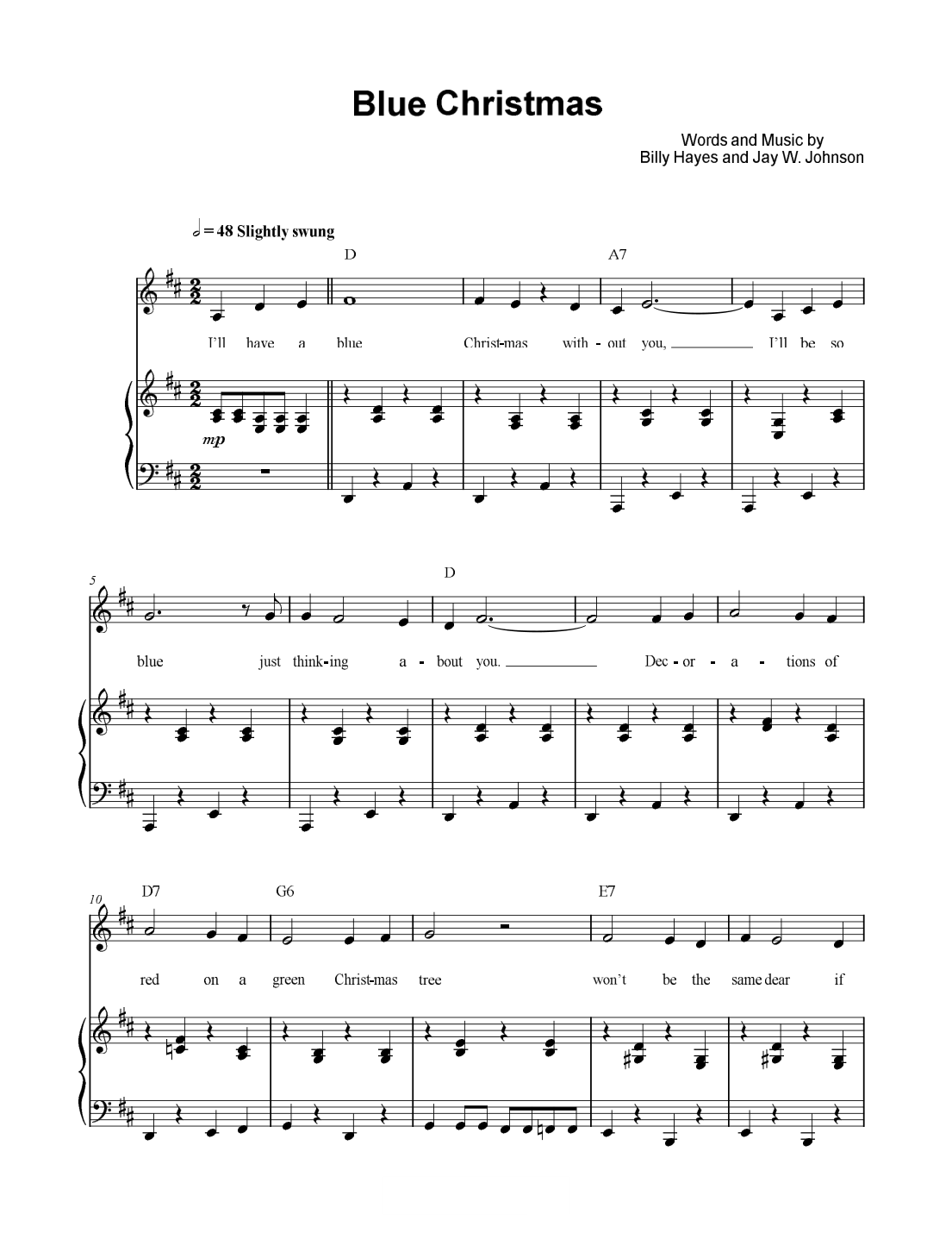Blue Christmas Piano Sheet Music Page 1 Free PDF