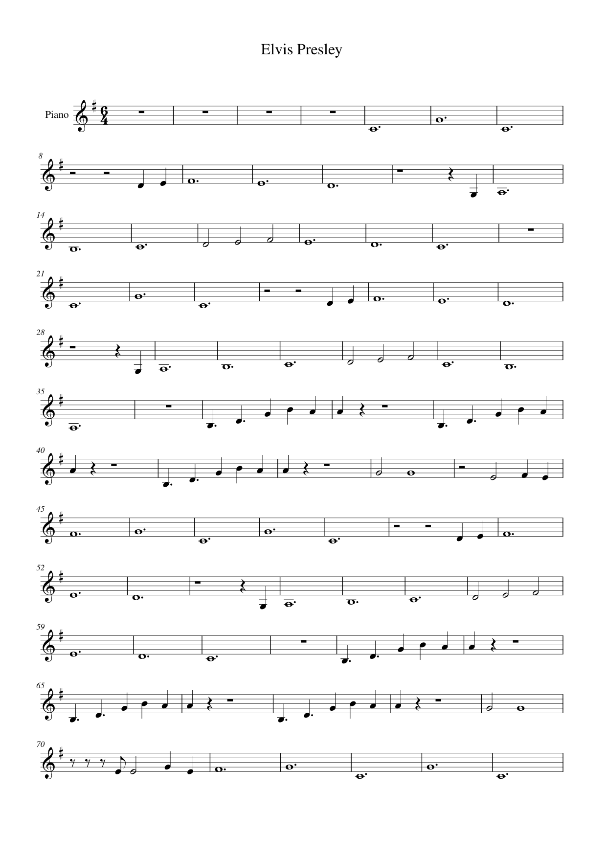 Elvis Presley Piano Sheet Music Page 1 Free PDF