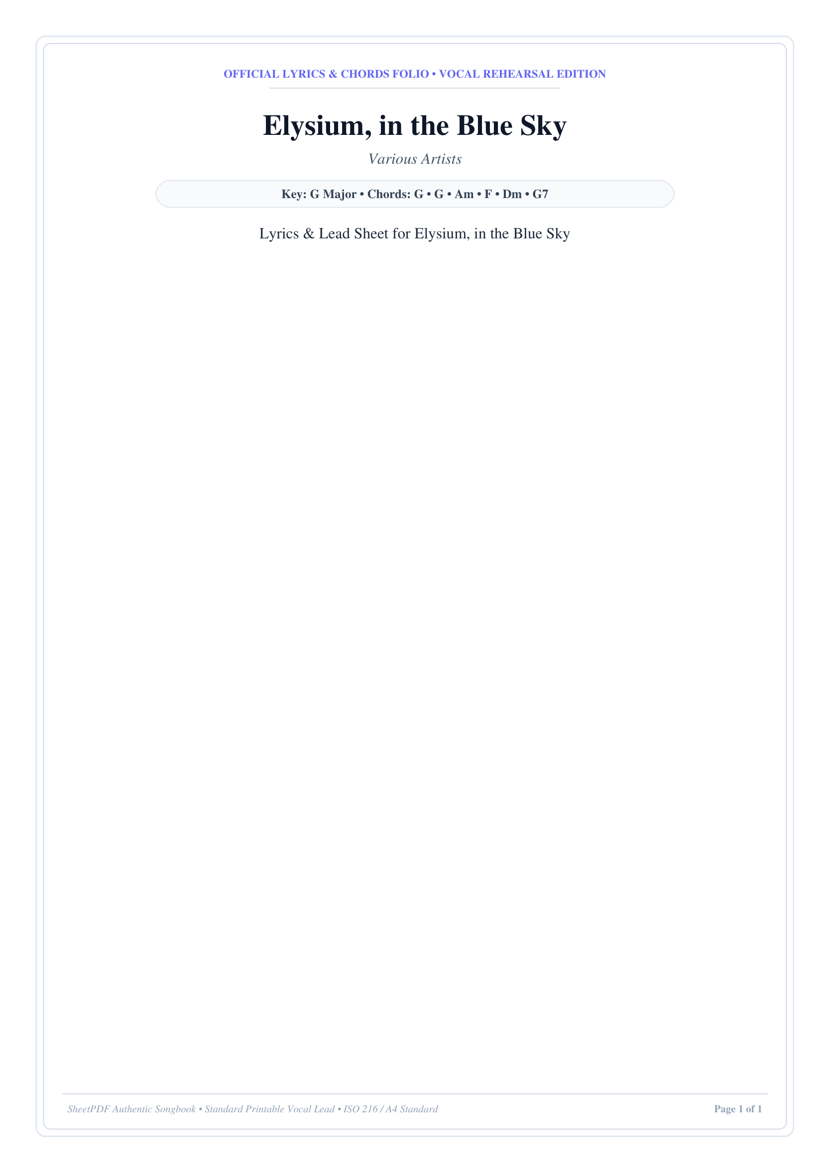 Elysium, in the Blue Sky Piano Sheet Music Page 1 Free PDF