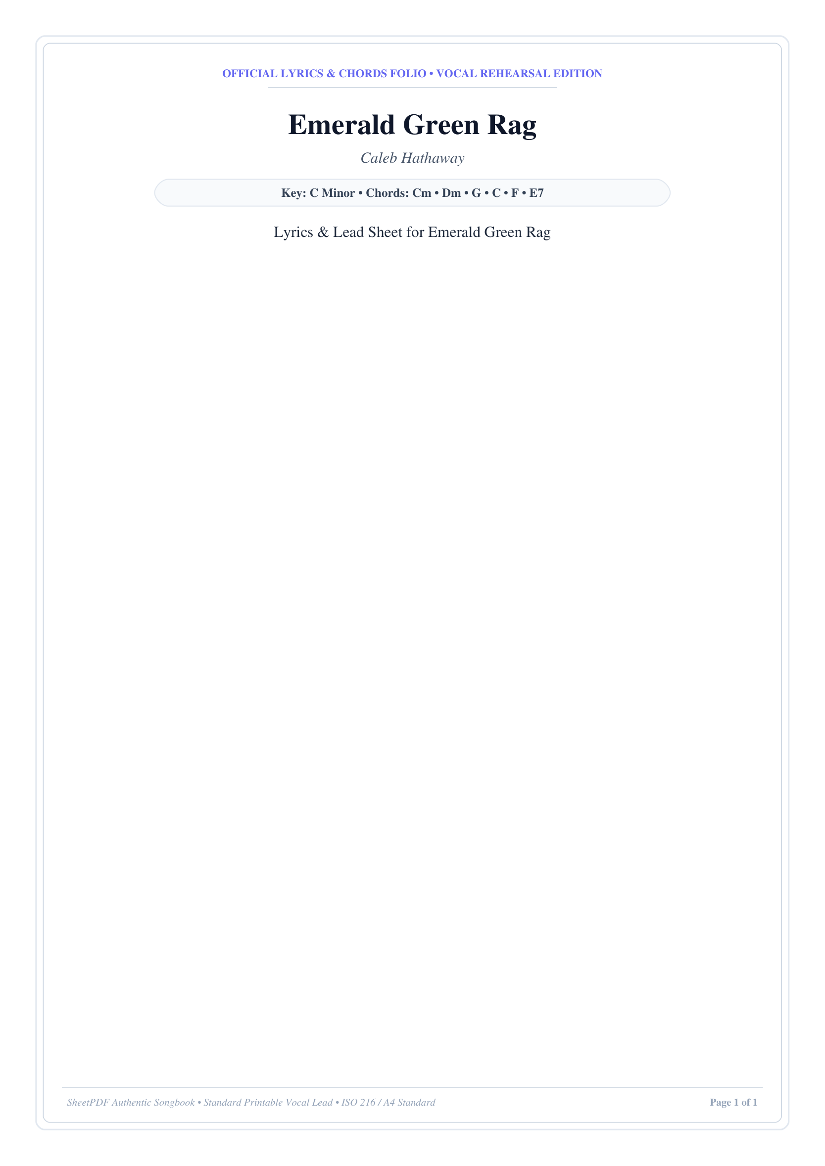 Emerald Green Rag Piano Sheet Music Page 1 Free PDF