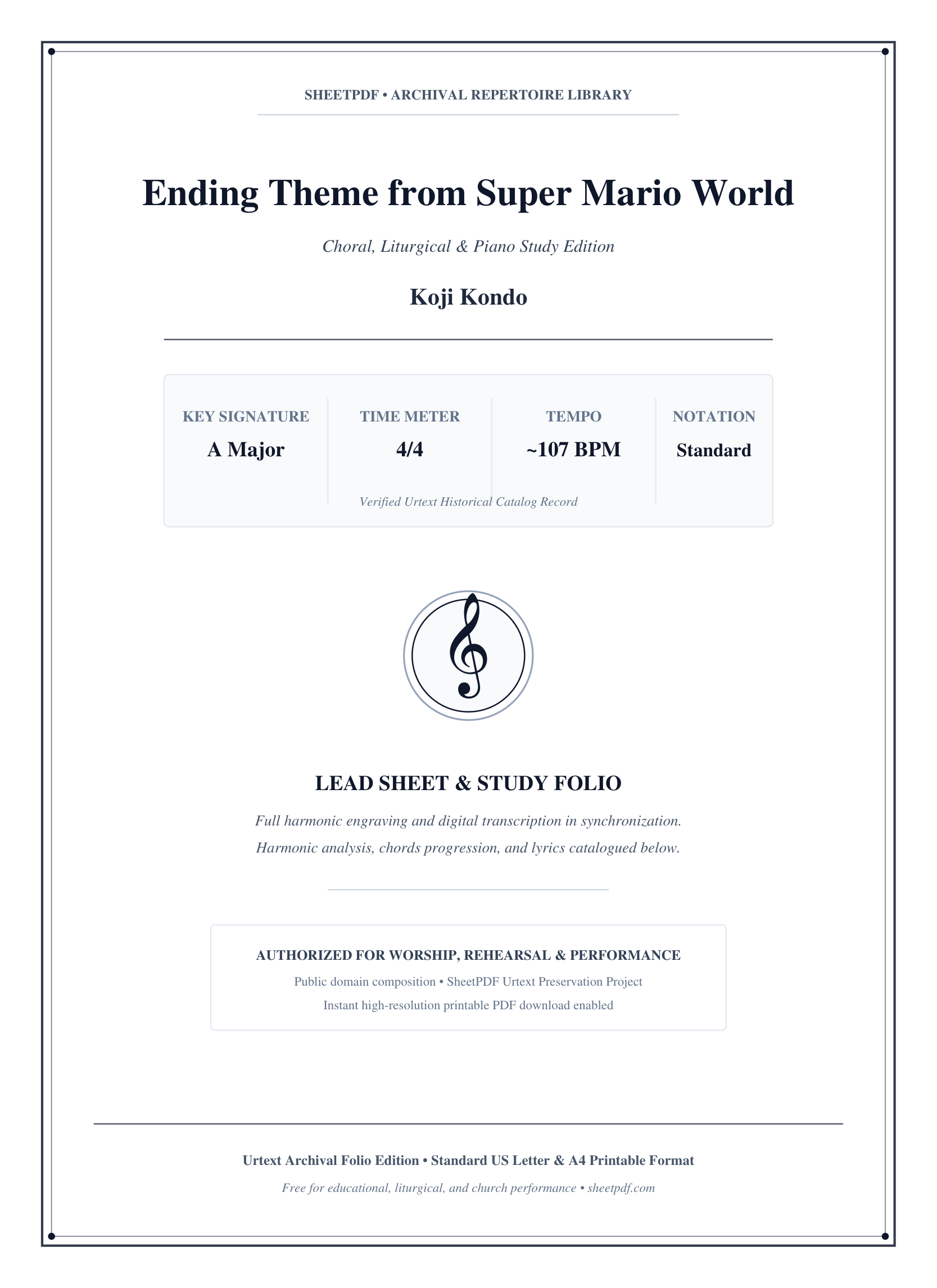Ending Theme from Super Mario World Piano Sheet Music Page 1 Free PDF