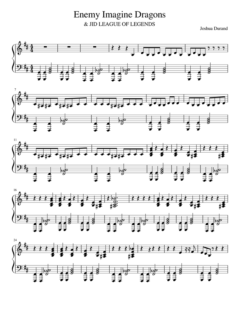 Enemy Piano Sheet Music Score Page 1