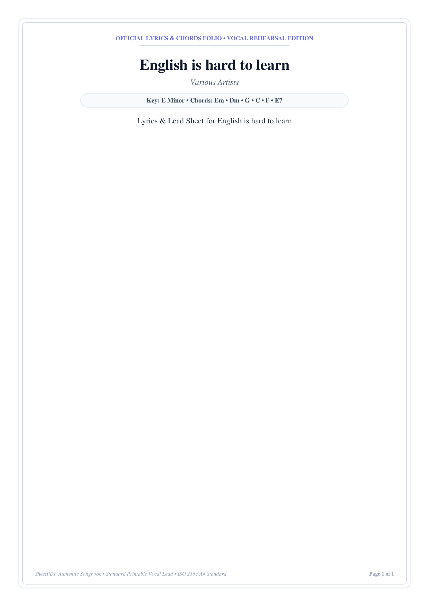 English is hard to learn Piano Sheet Music Page 1 Free PDF