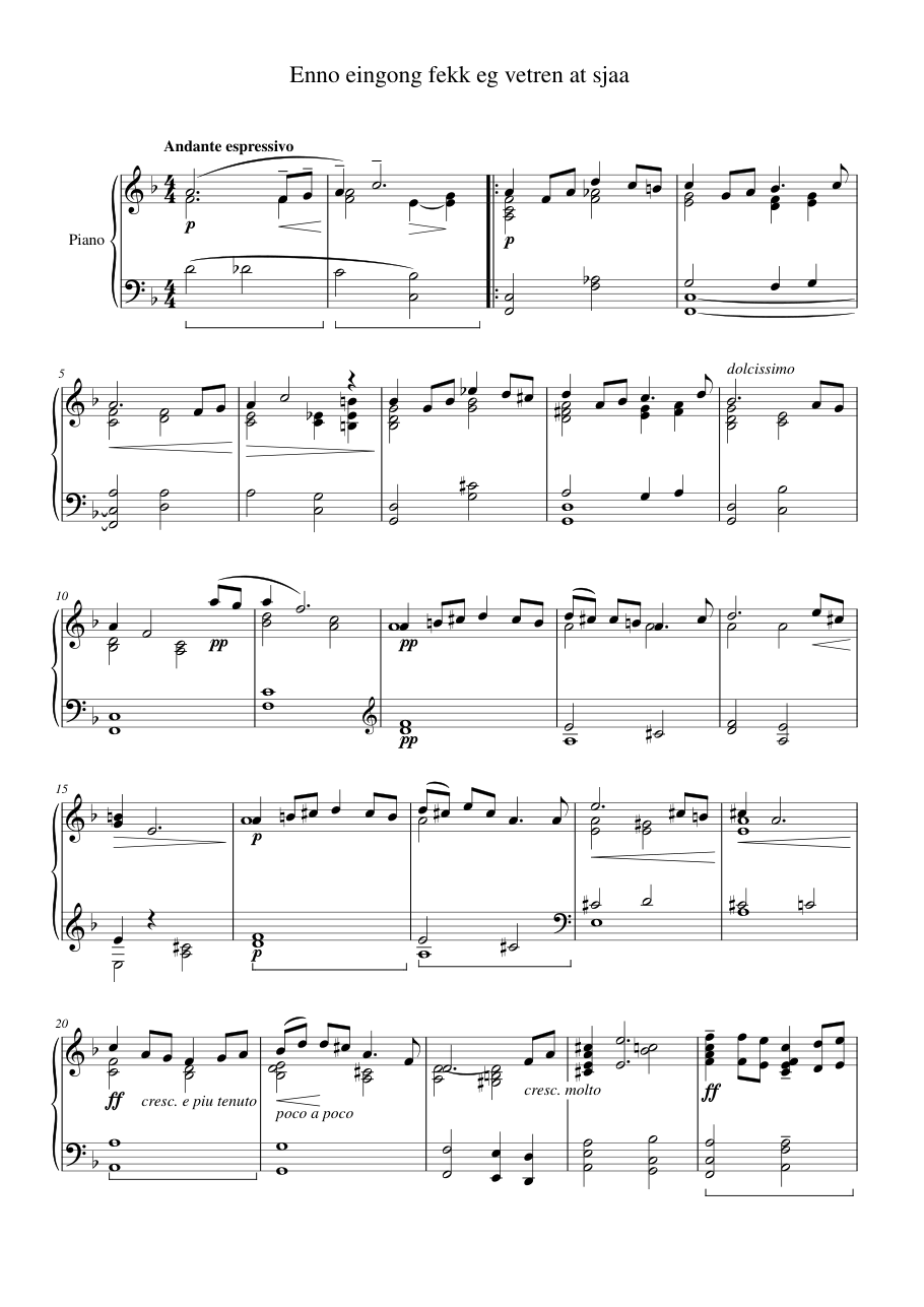 Enno eingong fekk eg vetren at sjaa Piano Sheet Music Page 1 Free PDF