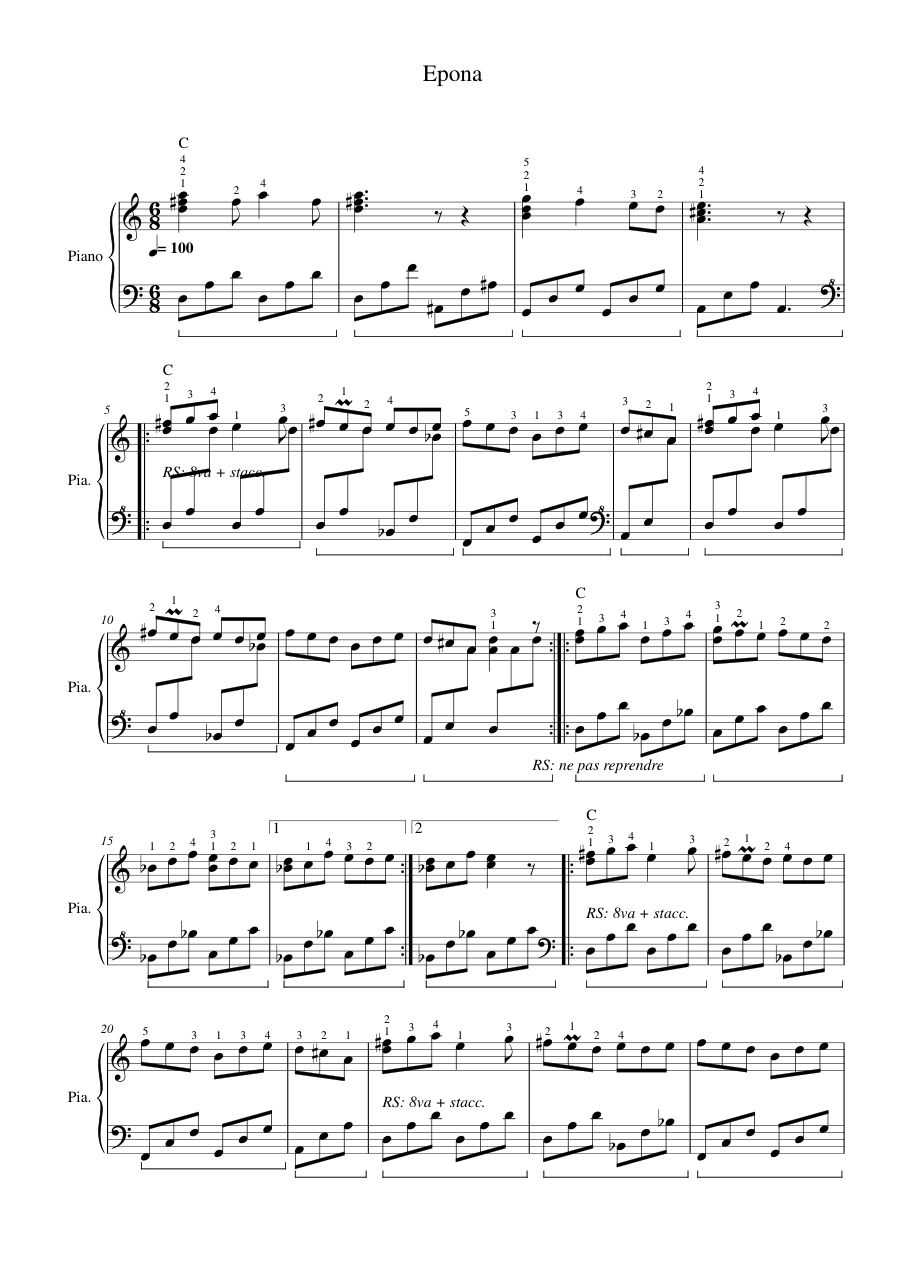 Epona Piano Sheet Music Page 1 Free PDF