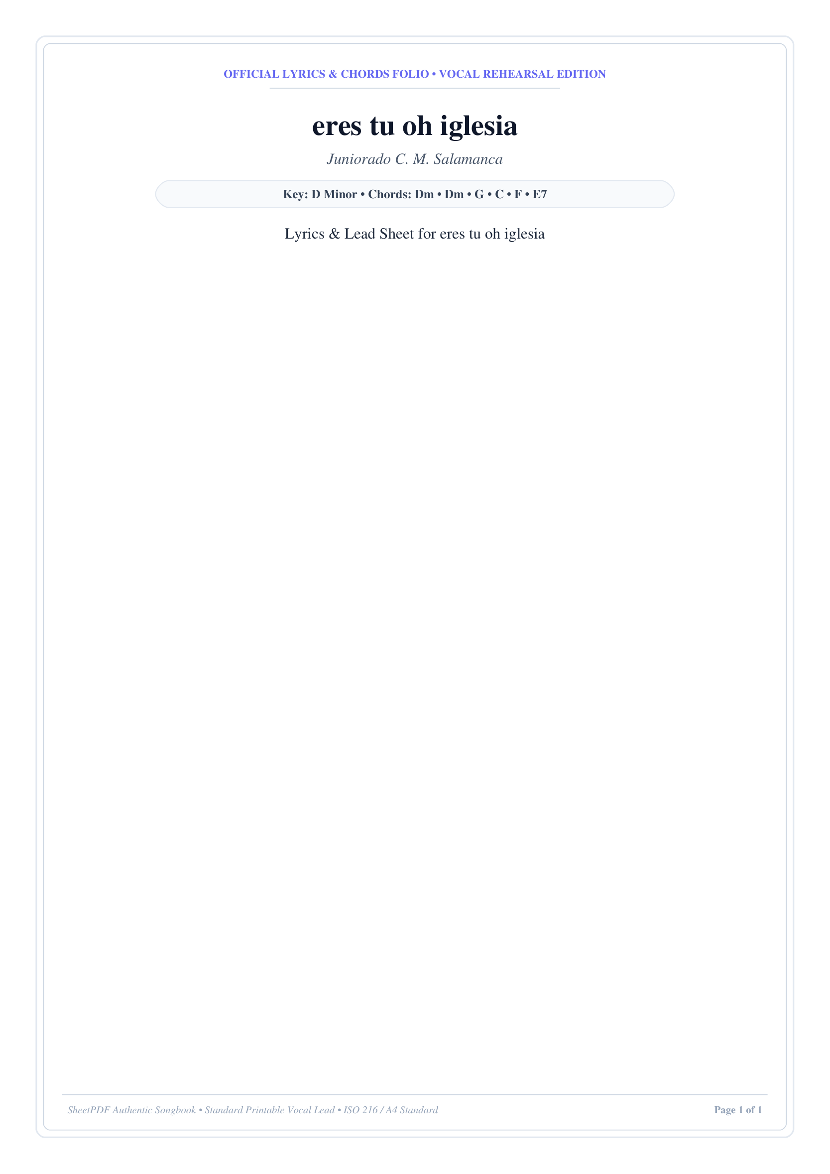 eres tu oh iglesia Piano Sheet Music Page 1 Free PDF